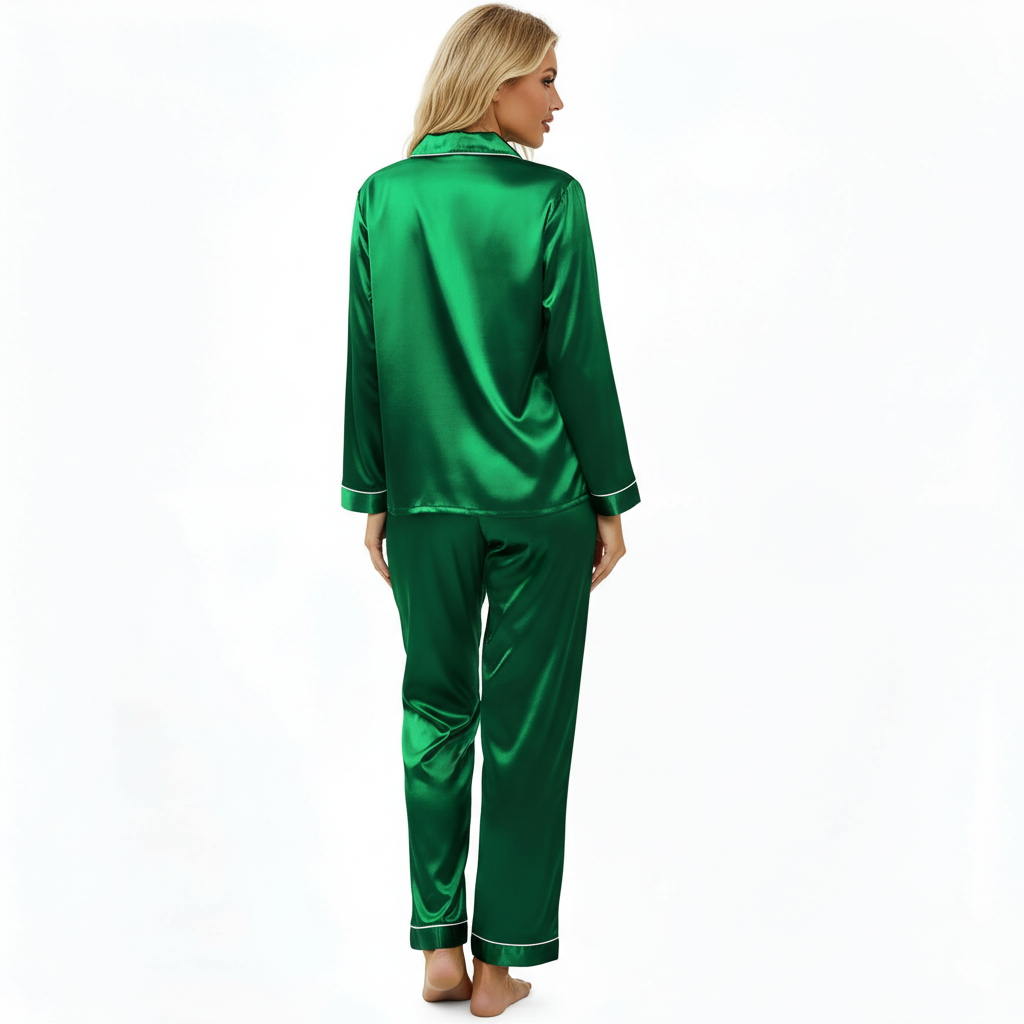 Classic Long Sleeve Button Pajama Set For Women