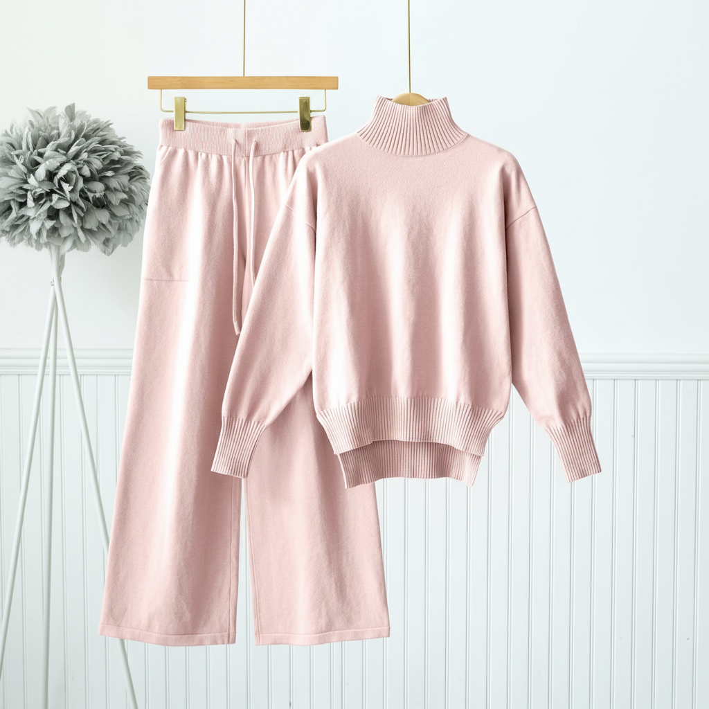 Autumn Winter Ribbed Sweater Pants Set