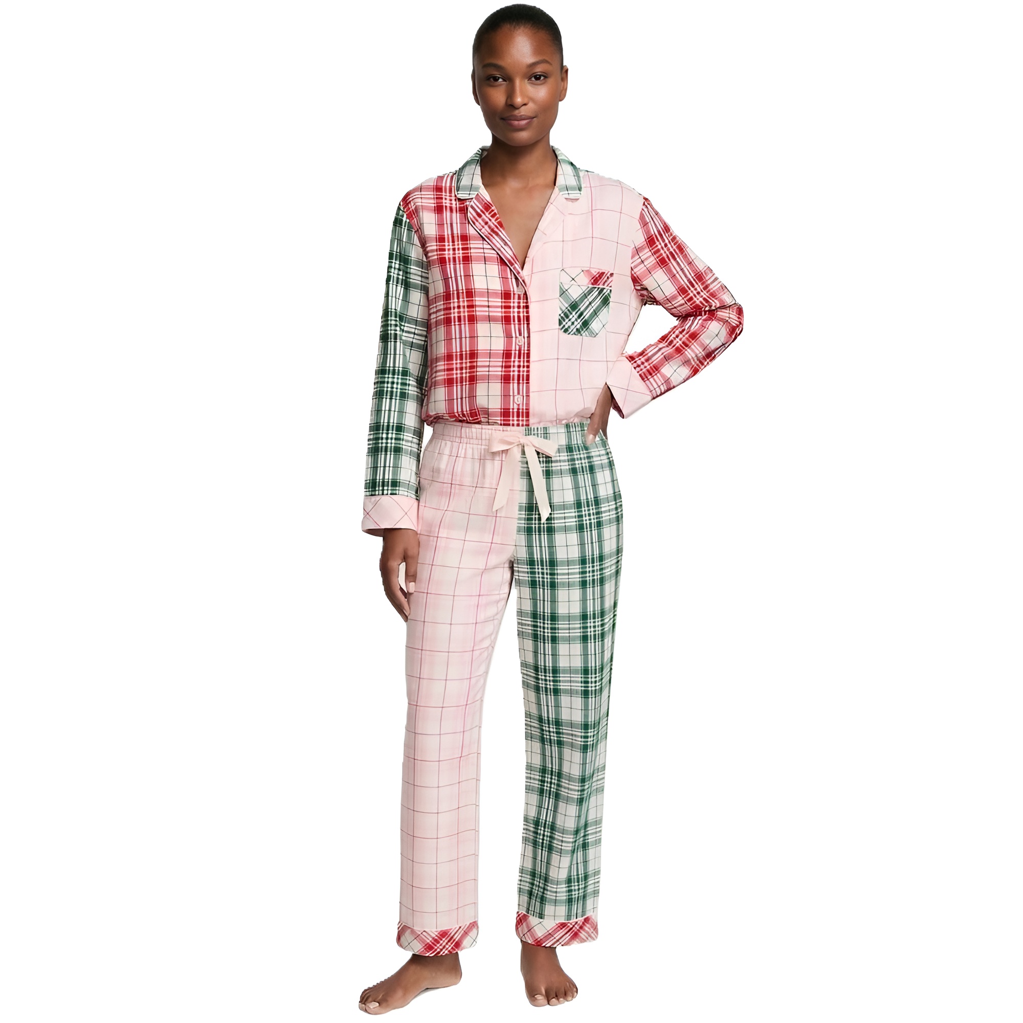 Festive Plaid Flannel Pajama Set