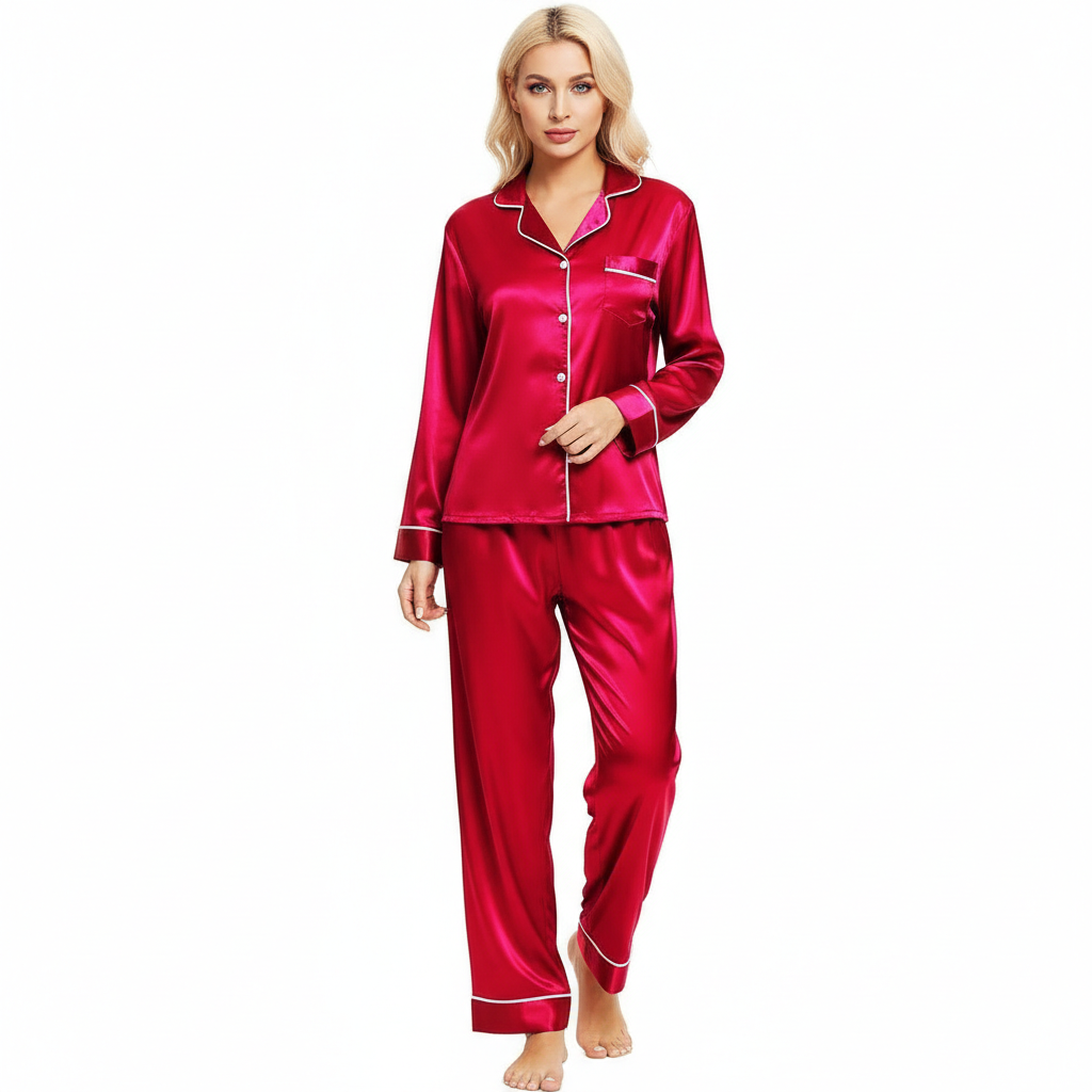 Long Sleeve Button Down Pajama Set For Women Sleepwear
