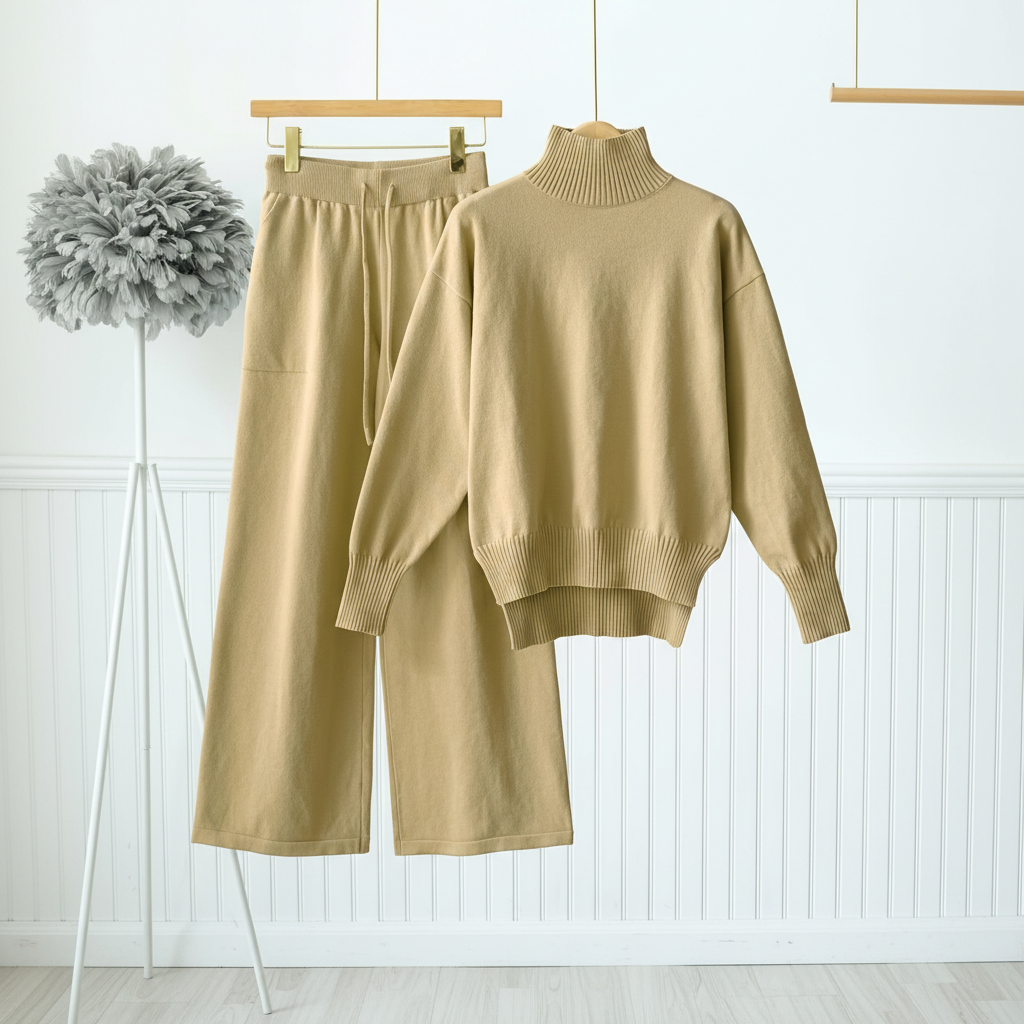 Autumn Winter Ribbed Sweater Pants Set