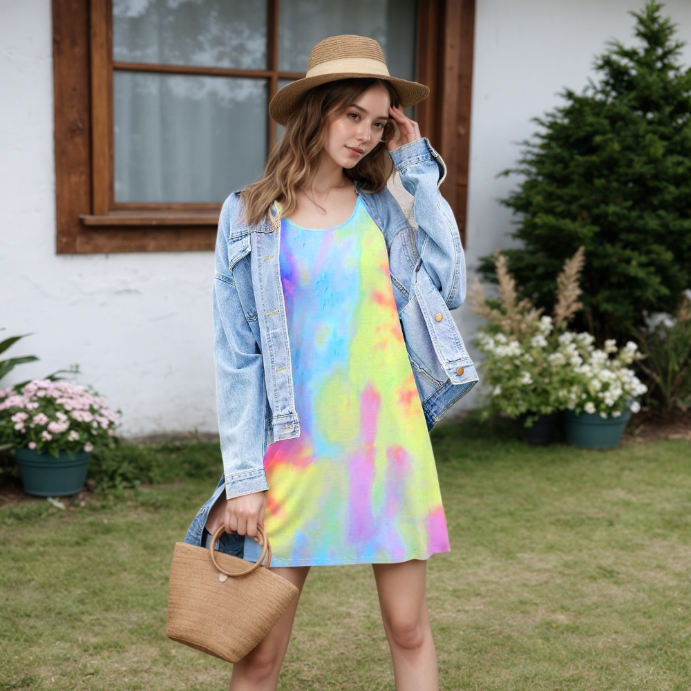 Women Tie Dye Sleep Dress with Adjustable Straps