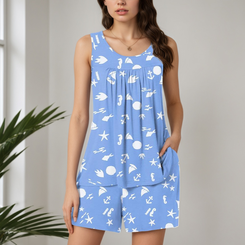 Set Two Piece Pajamas With Shorts And Pockets