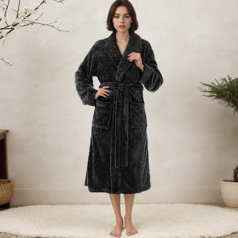 Women Long Plush Fleece Robe