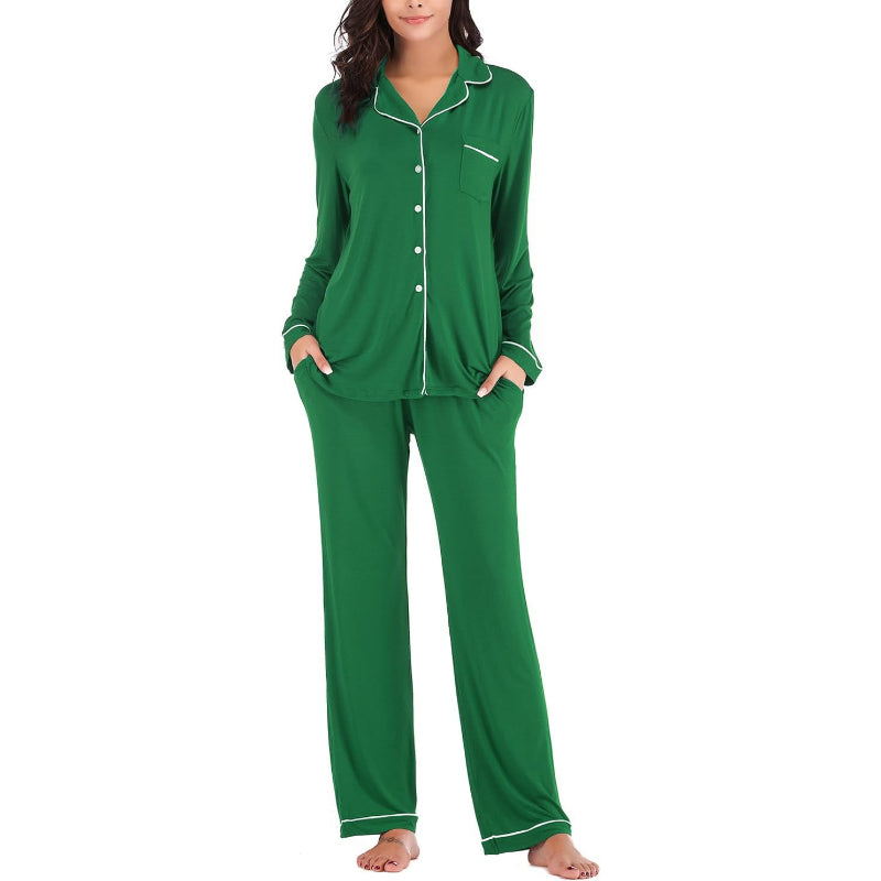 Long Sleeve Solid Button Down Nightwear Set