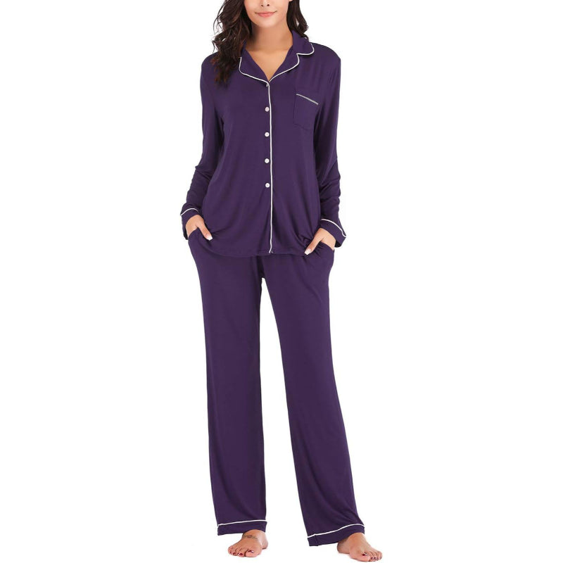 Long Sleeve Solid Button Down Nightwear Set