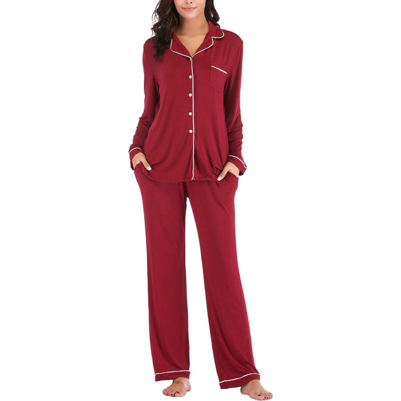 Long Sleeve Solid Button Down Nightwear Set