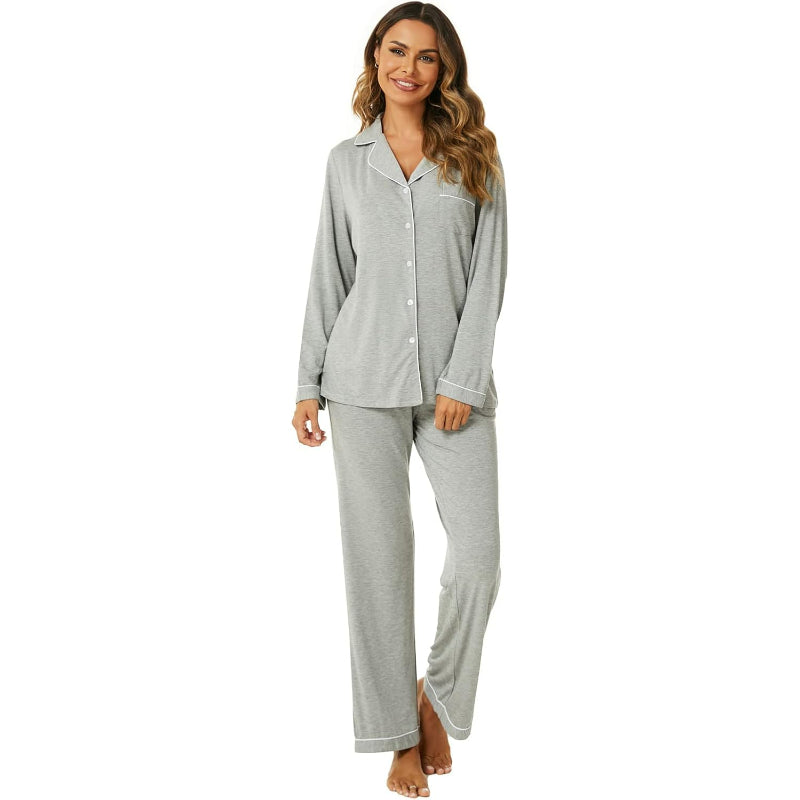 Long Sleeve Solid Button Down Nightwear Set
