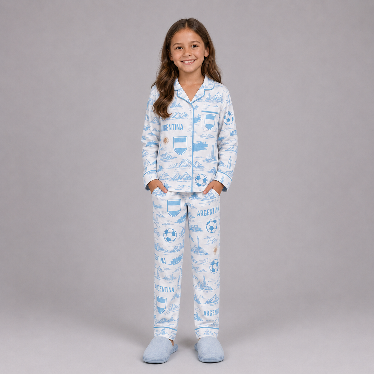 World Cup 2026 Argentina Football Themed All Over Printed Matching Pajama Set