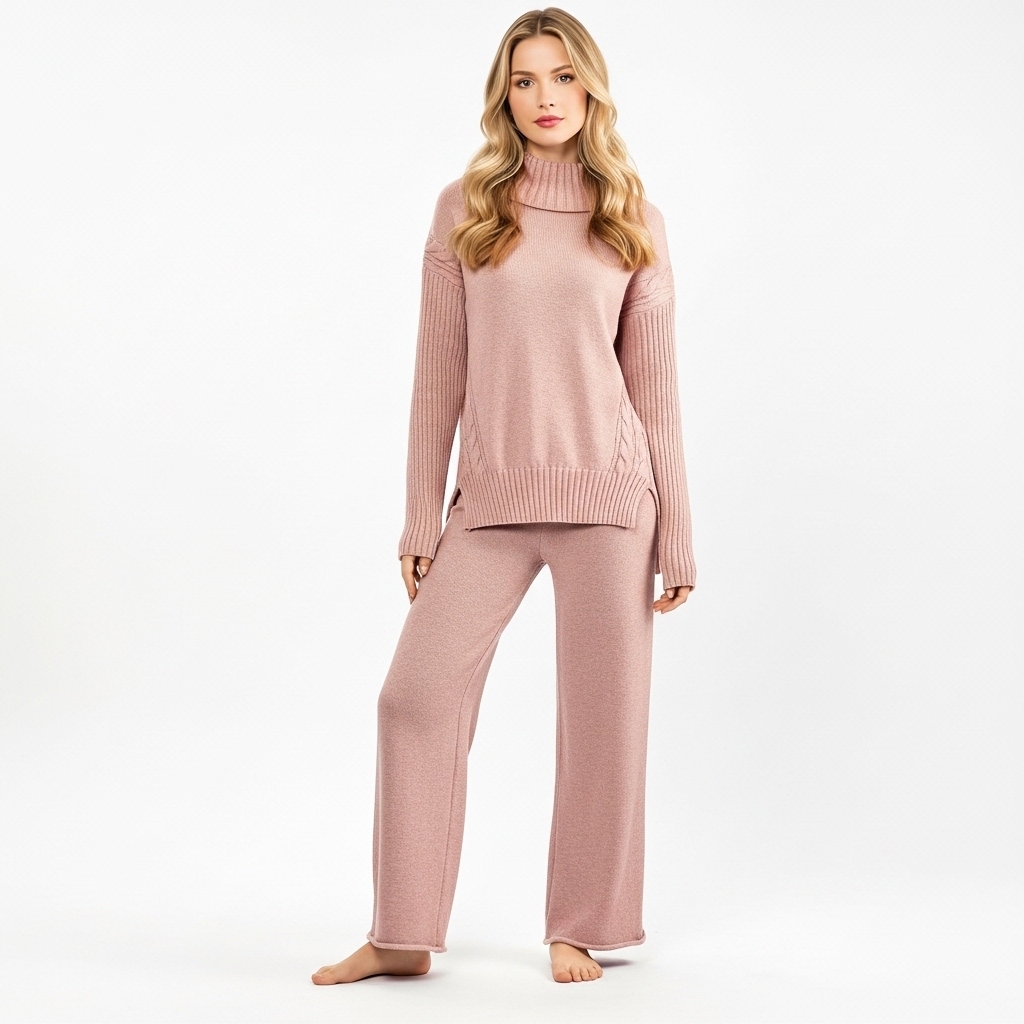 High Collar Knit Sweater Pants Set