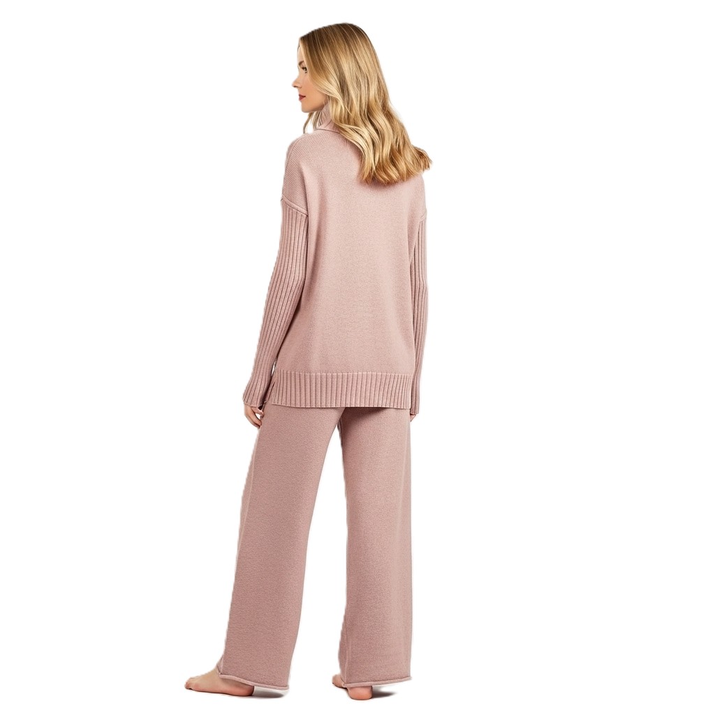 High Collar Knit Sweater Pants Set