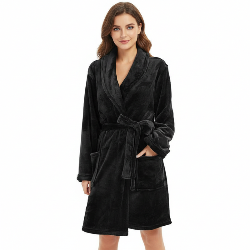 Soft Fleece Bathrobe With Pockets For Women