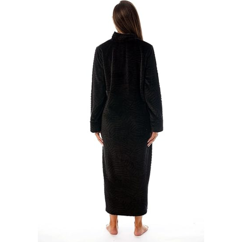 Plush Front Zipper Robe For Women