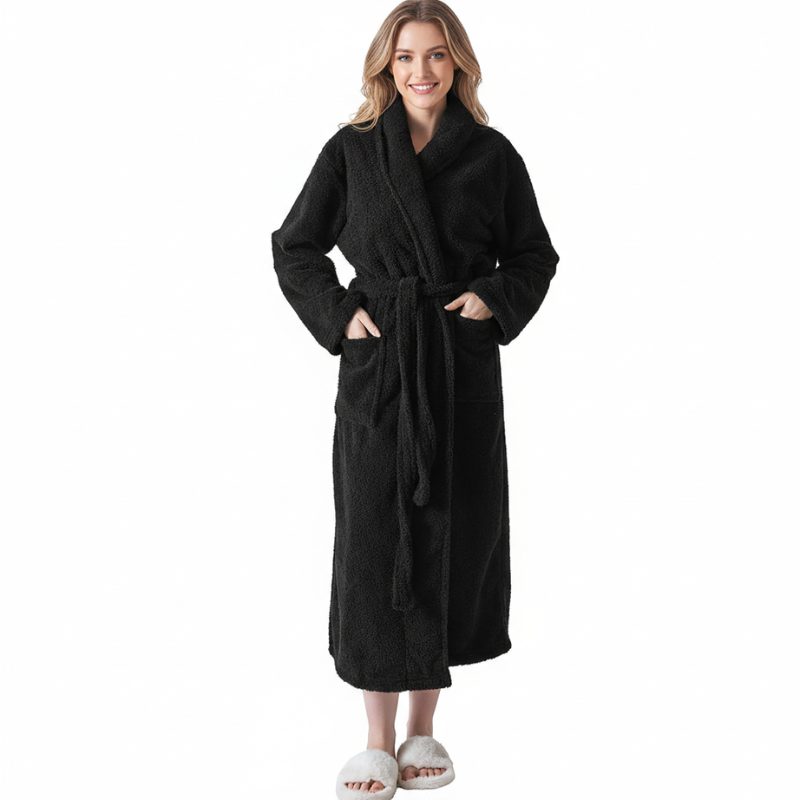 Fleece Shawl Collar Design Bathrobe For Women