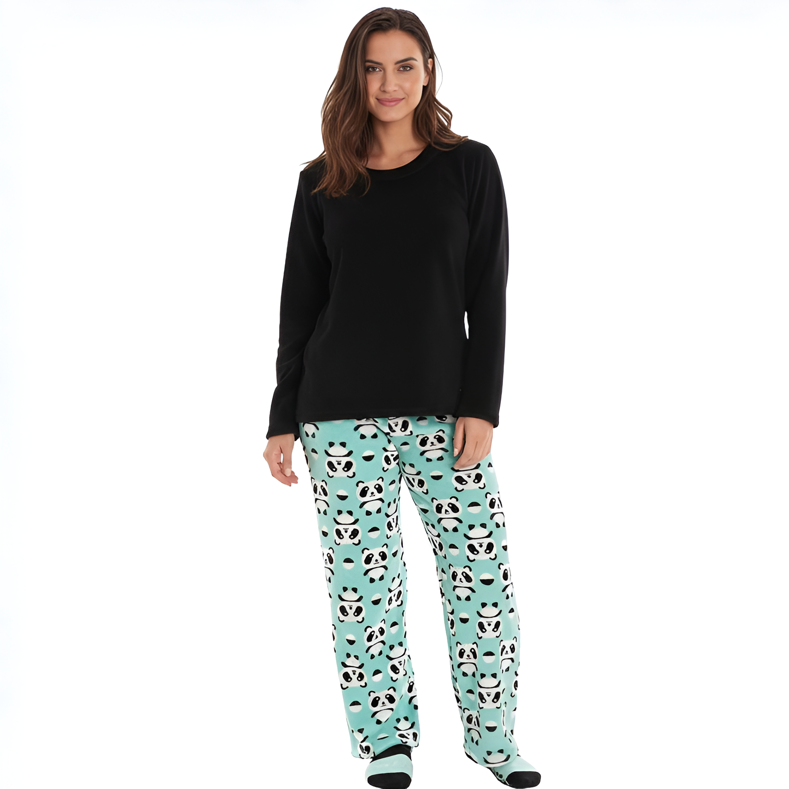Long Sleeve Pajama Set With Pants And Matching Socks For Women