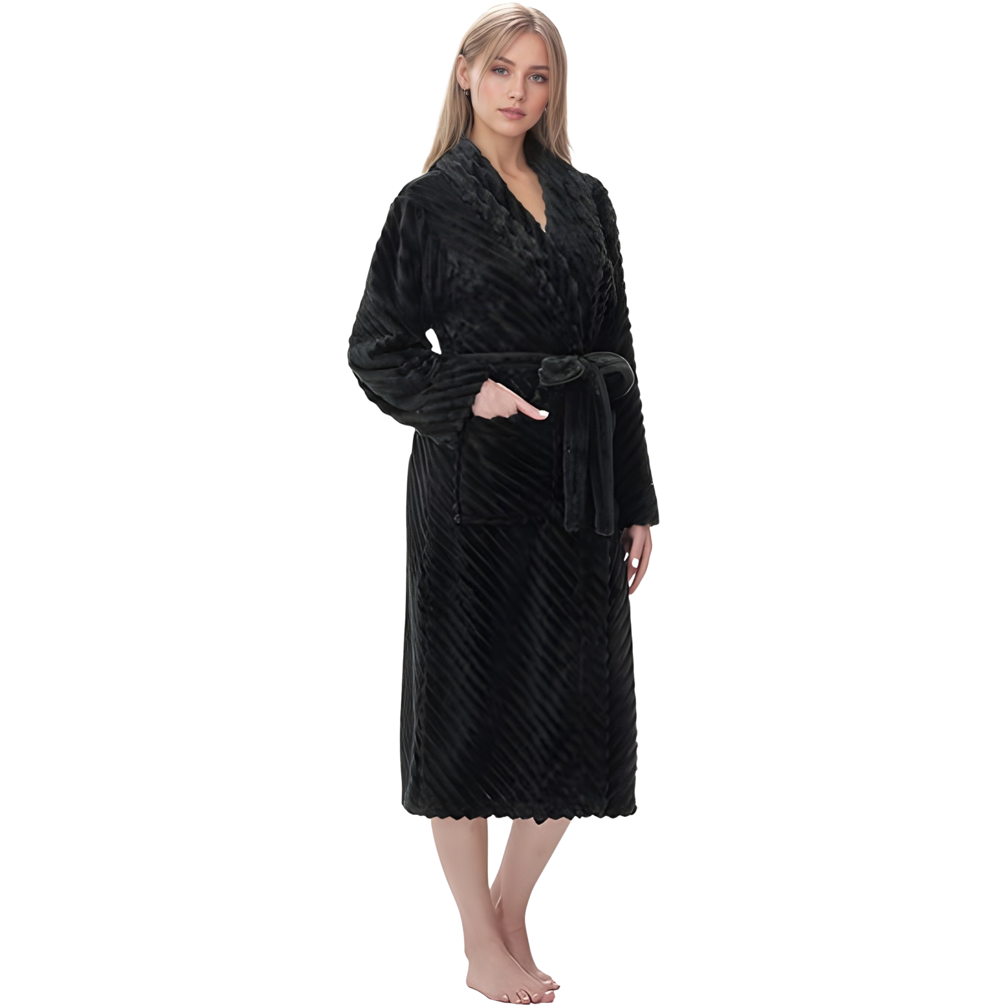 Soft Plush Fleece Long Bathrobe For Women Home Lounge