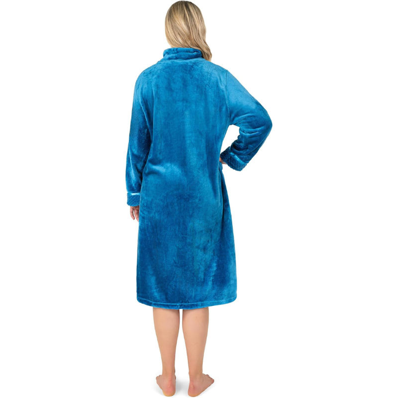 Cozy Zip Up Front Bathrobe With Soft Fleece For Women