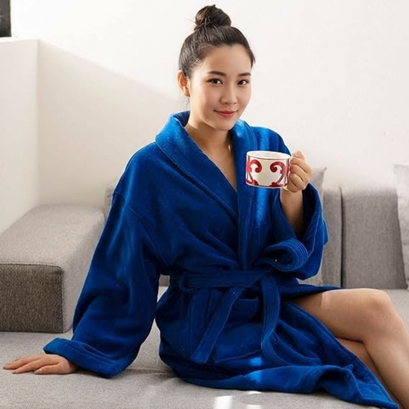 Soft Terry Bathrobe With Shawl Collar And Belt