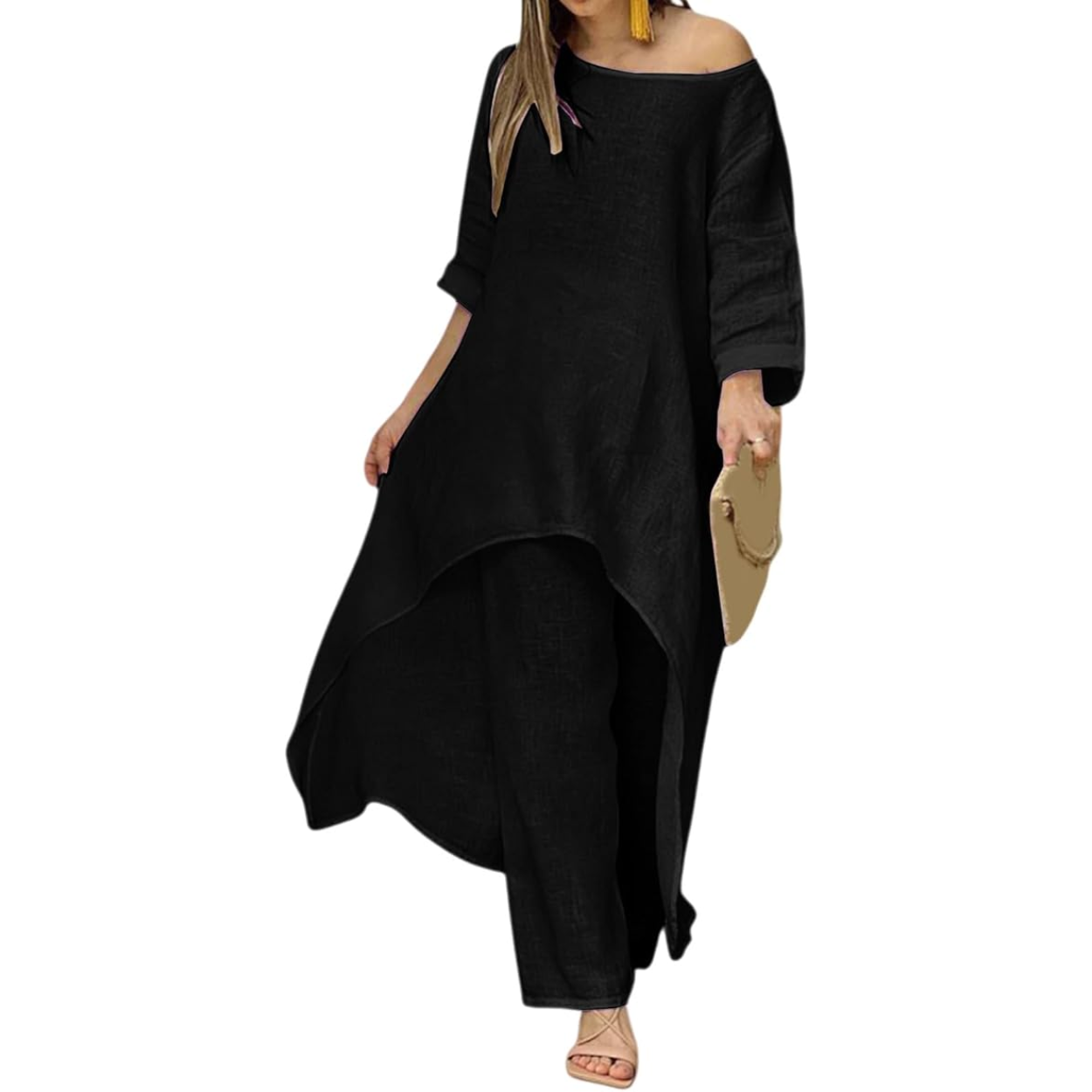 Casual Two Piece Set With Asymmetrical Hem And Pants For Women
