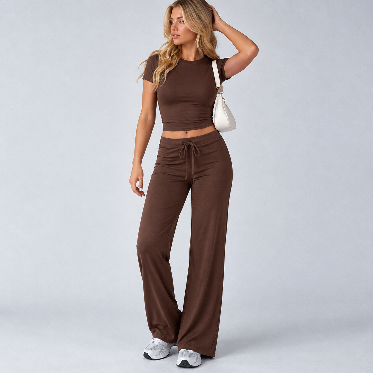 Short Sleeve T Shirt and Straight Pants 2 Piece Casual Activewear Set for Women