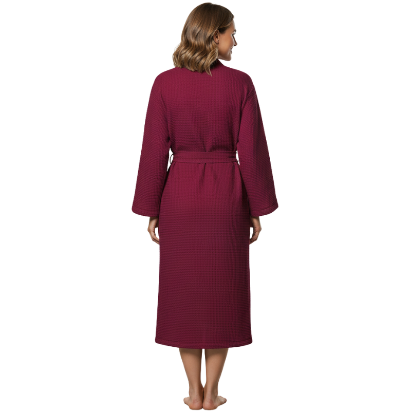 Lightweight Waffle Kimono Style Full Length Bathrobe