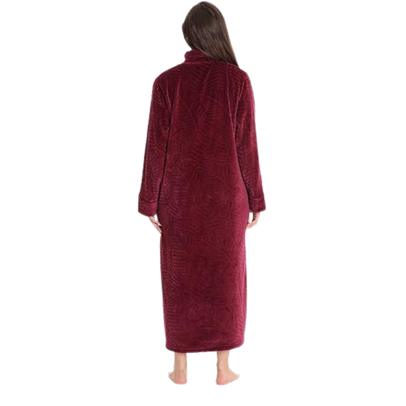 Plush Front Zipper Robe For Women