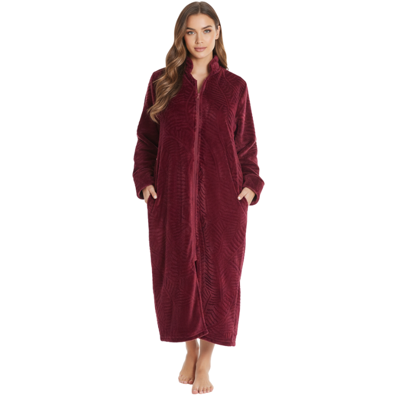 Plush Front Zipper Robe For Women