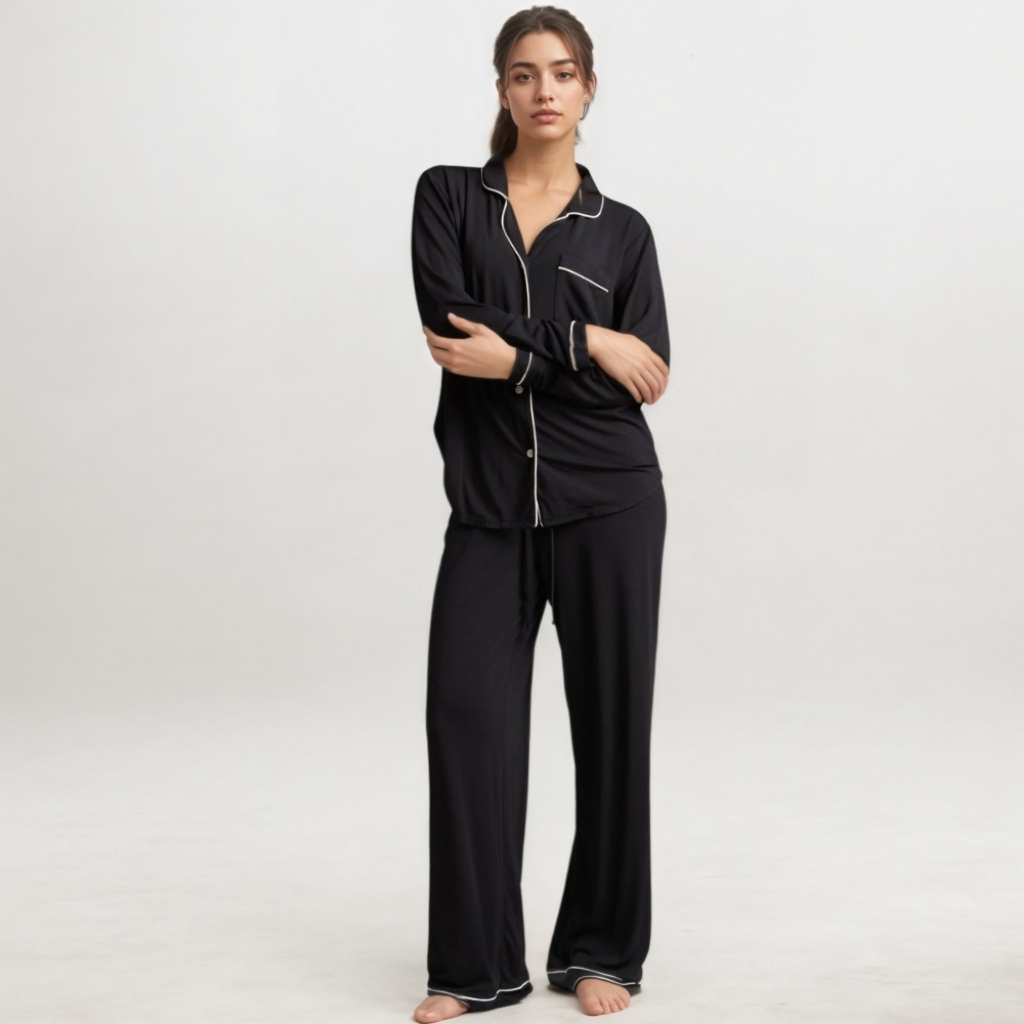 Button Front Lounge Pajama Set For Women