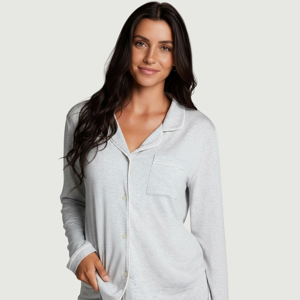 Button Front Lounge Pajama Set For Women