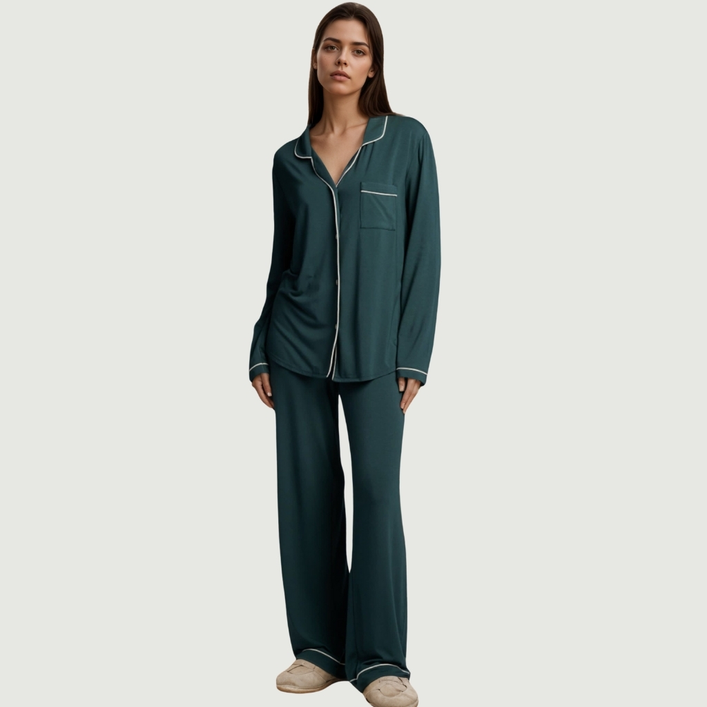 Button Front Lounge Pajama Set For Women