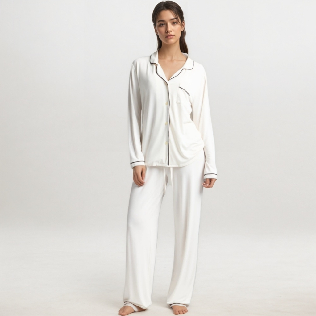 Button Front Lounge Pajama Set For Women
