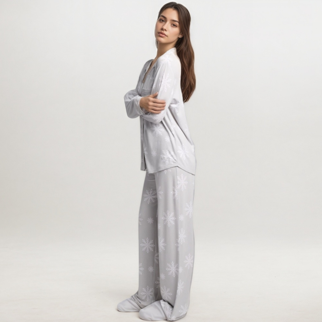 Button Front Lounge Pajama Set For Women