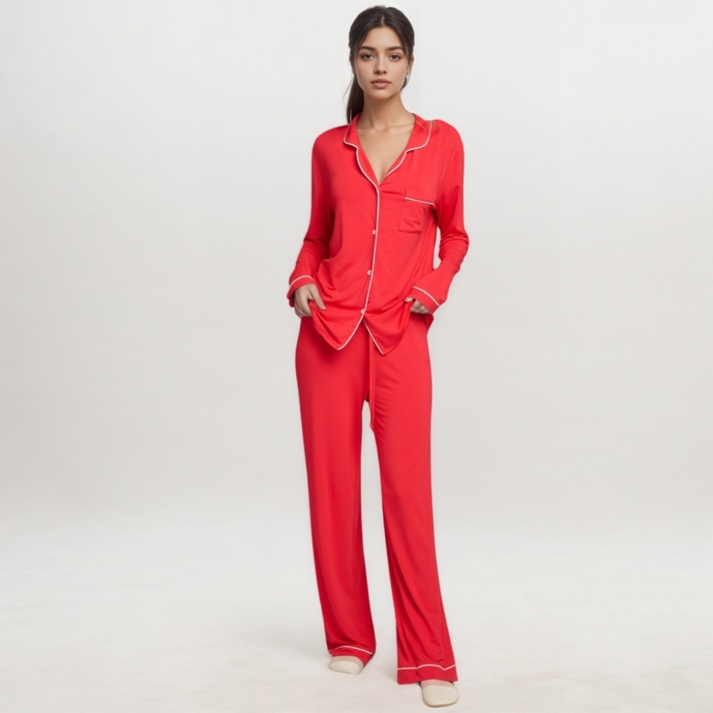 Button Front Lounge Pajama Set For Women