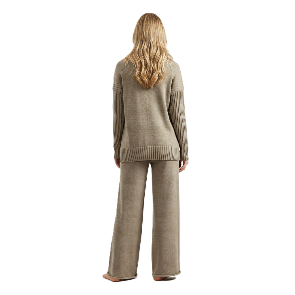 High Collar Knit Sweater Pants Set