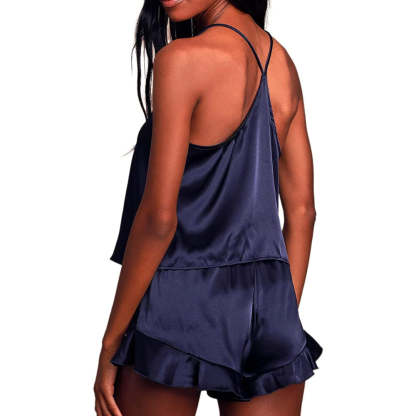 Women Pajamas Sets Silk Satin Ruffled