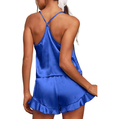 Women Pajamas Sets Silk Satin Ruffled