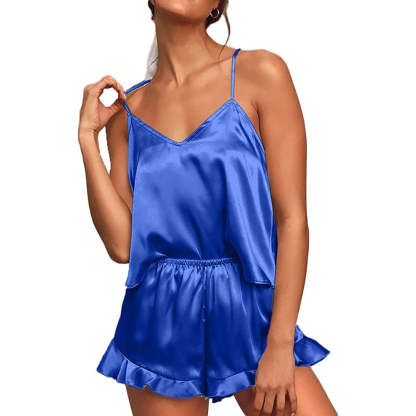 Women Pajamas Sets Silk Satin Ruffled