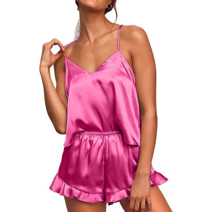 Women Pajamas Sets Silk Satin Ruffled