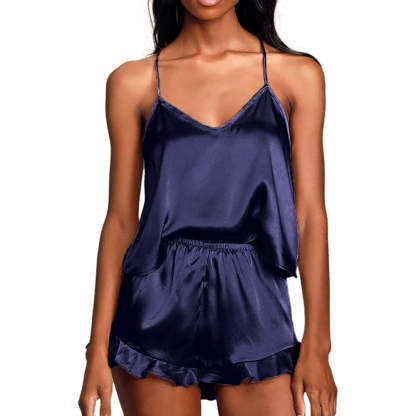 Women Pajamas Sets Silk Satin Ruffled