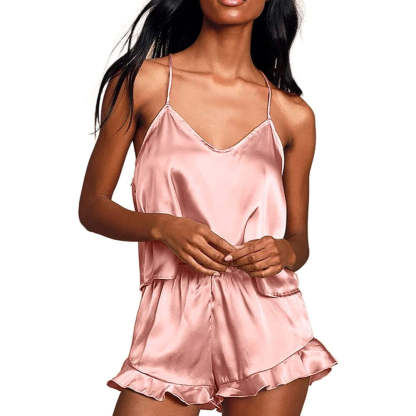 Women Pajamas Sets Silk Satin Ruffled