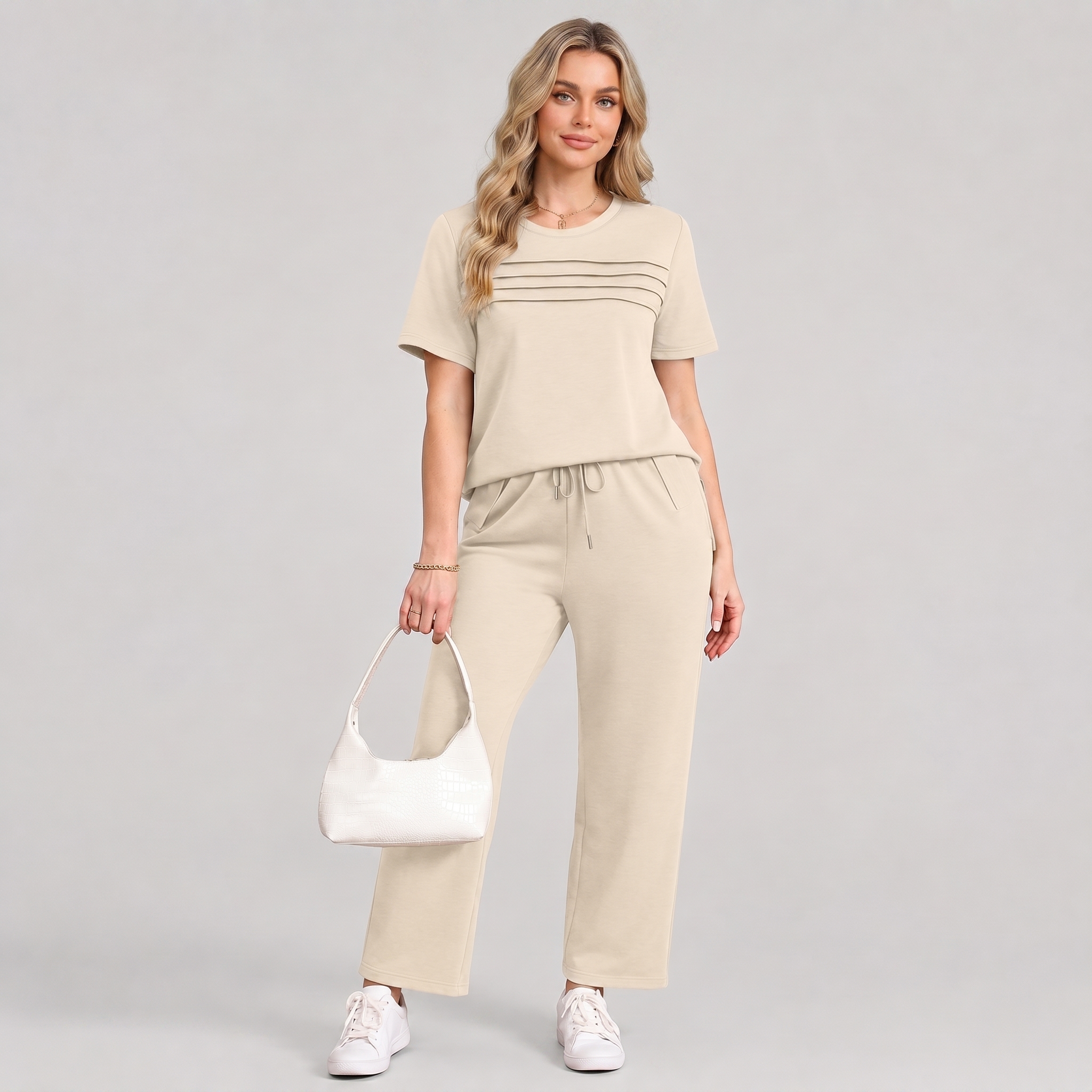 Two Piece Travel Set with Wide Length Pants For Women