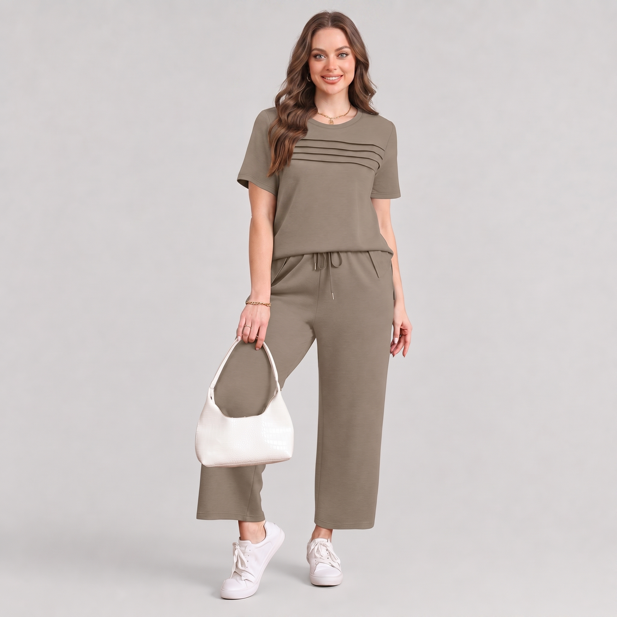 Two Piece Travel Set with Wide Length Pants For Women