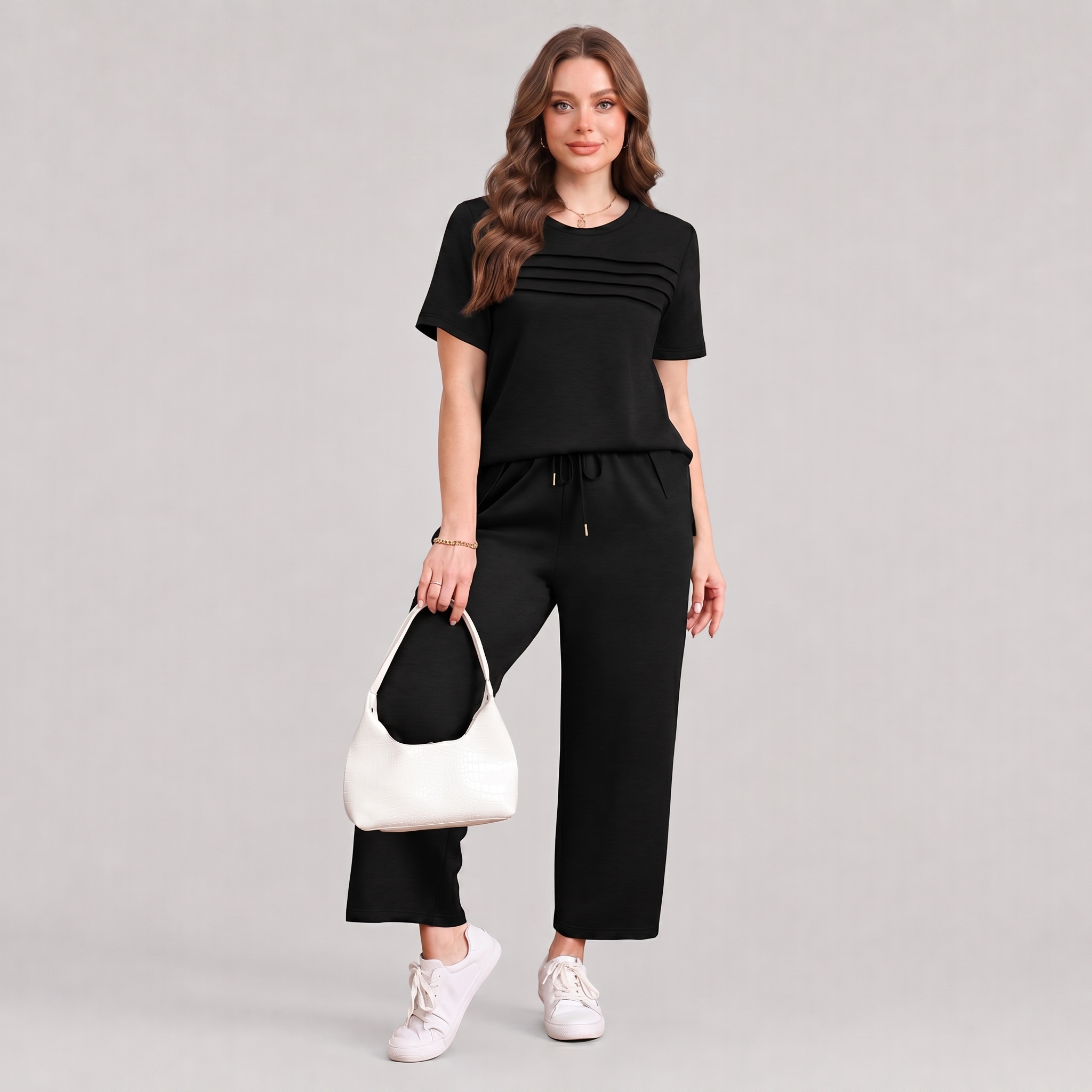 Two Piece Travel Set with Wide Length Pants For Women