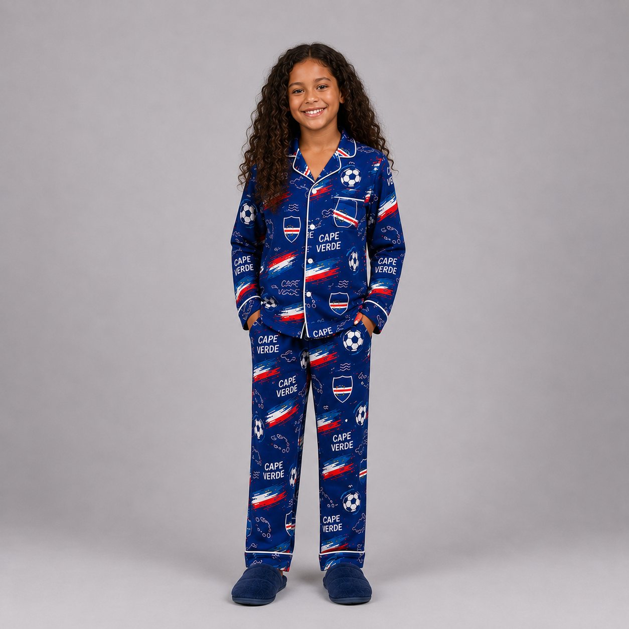 World Cup 2026 Cape Verde Football Themed All Over Printed Matching Pajama Set