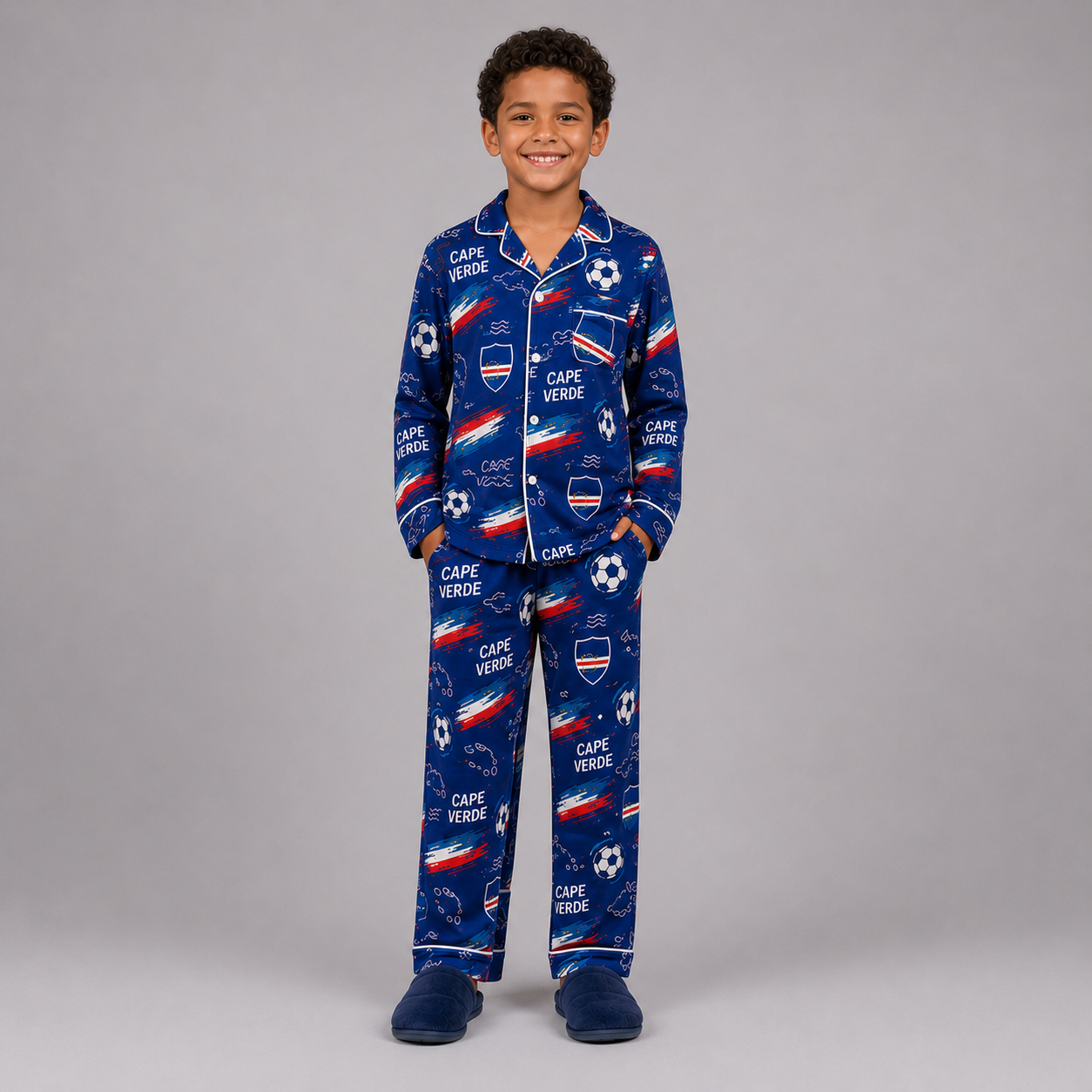 World Cup 2026 Cape Verde Football Themed All Over Printed Matching Pajama Set