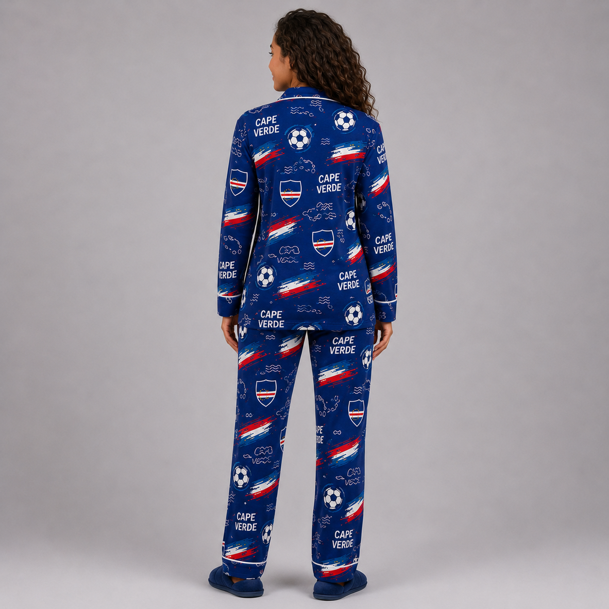 World Cup 2026 Cape Verde Football Themed All Over Printed Matching Pajama Set