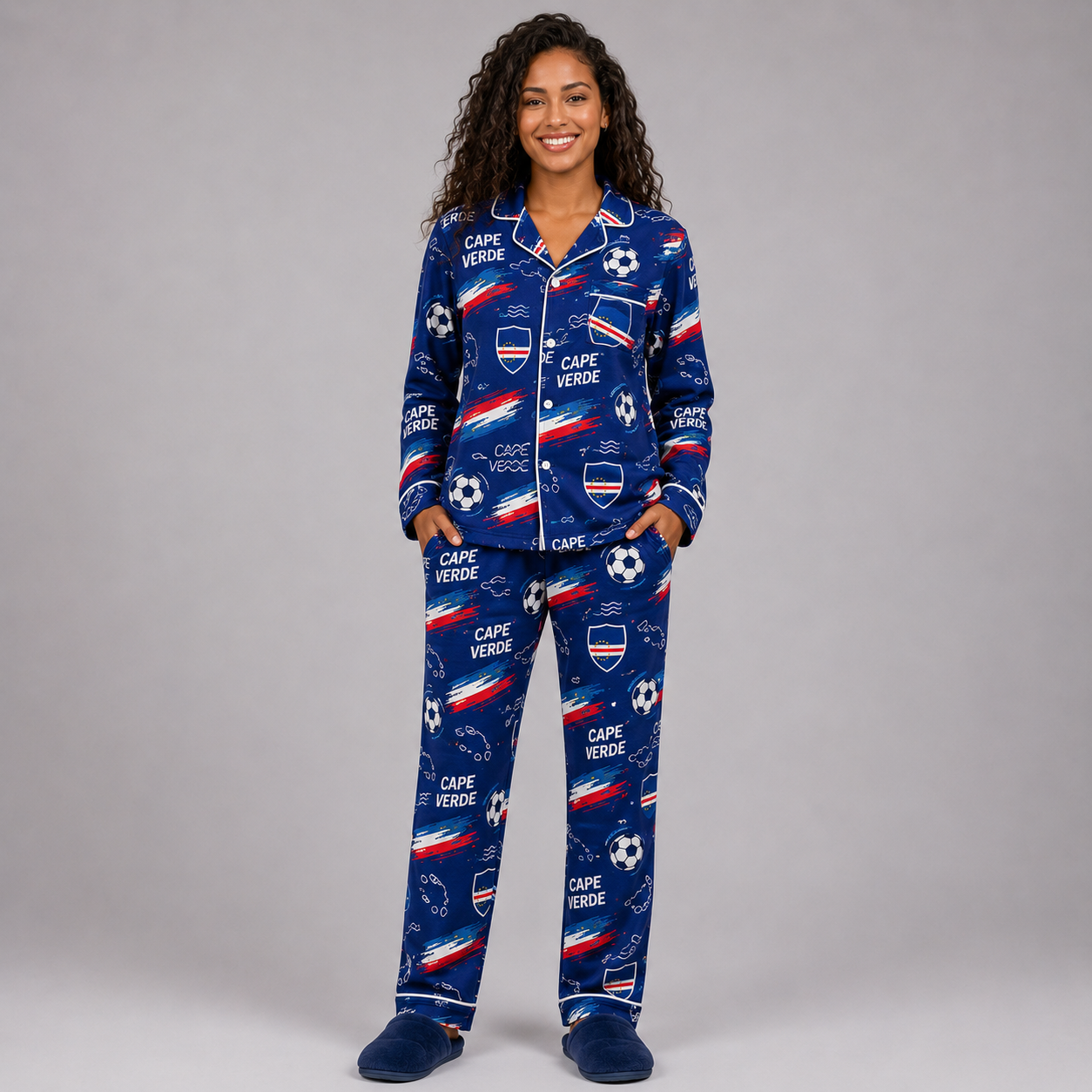 World Cup 2026 Cape Verde Football Themed All Over Printed Matching Pajama Set