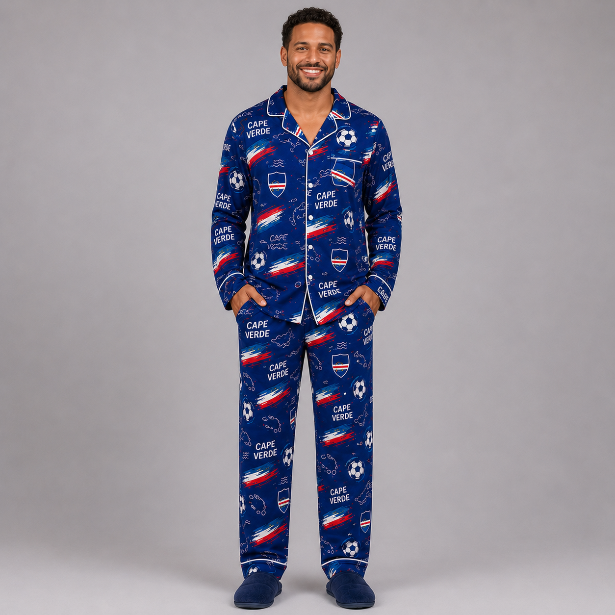 World Cup 2026 Cape Verde Football Themed All Over Printed Matching Pajama Set