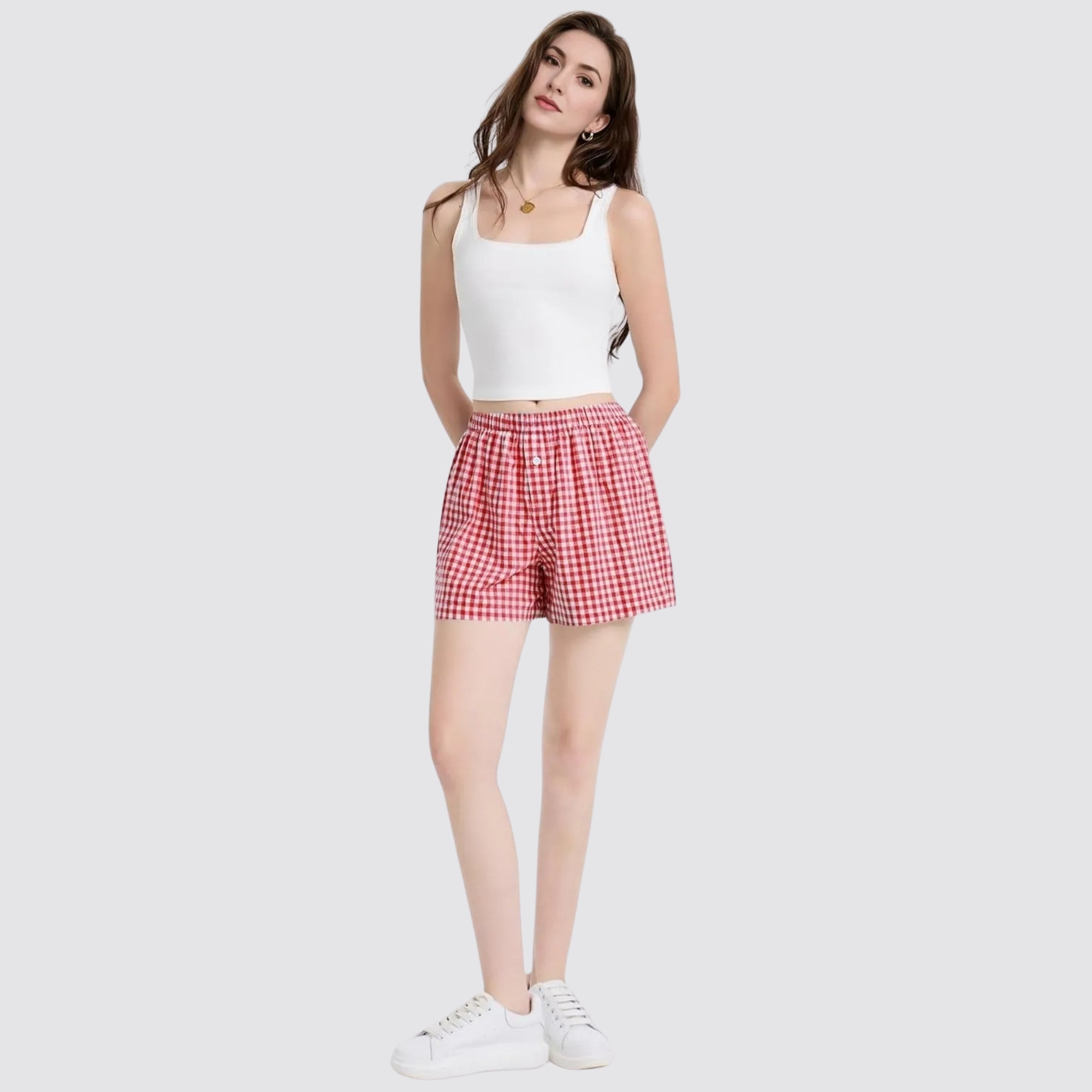 Casual Boxer Shorts with Gingham Plaid Pattern
