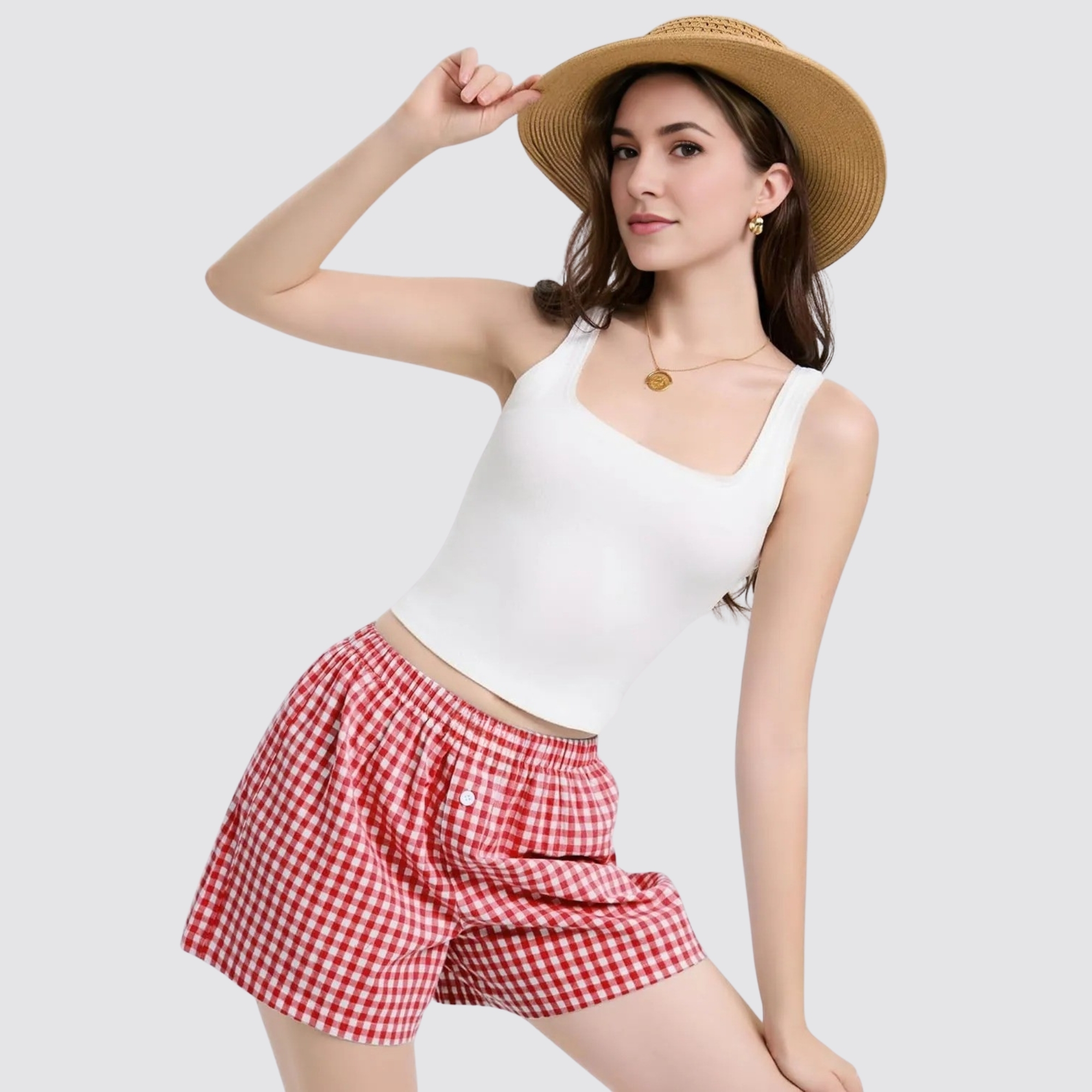 Casual Boxer Shorts with Gingham Plaid Pattern